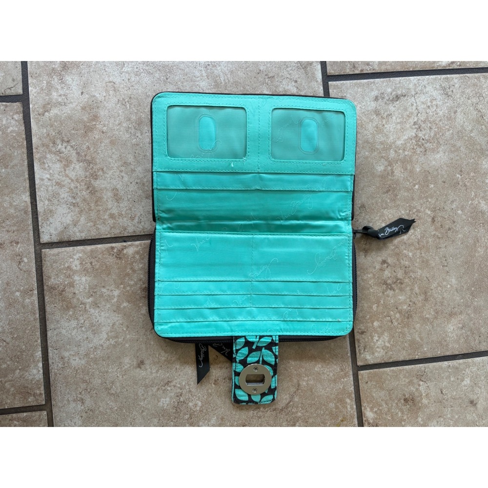 Vera Bradley Turnlock Wallet Night and Day Teal Brown Quilted Cotton Retired - Picture 2 of 6